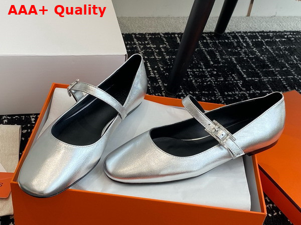 Hermes Jane Ballet Flat in Silver Goatskin Replica