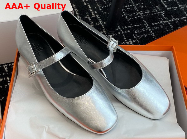 Hermes Jane Ballet Flat in Silver Goatskin Replica