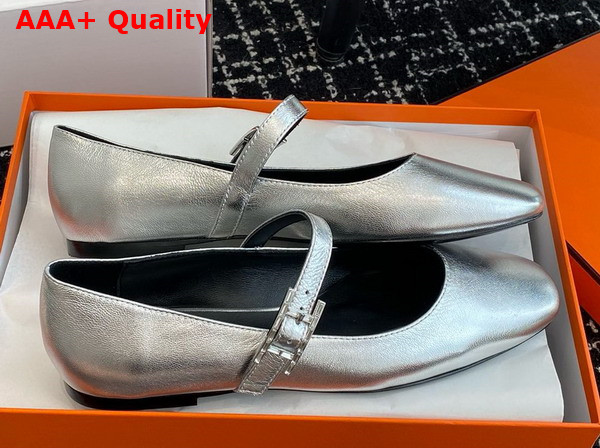 Hermes Jane Ballet Flat in Silver Goatskin Replica