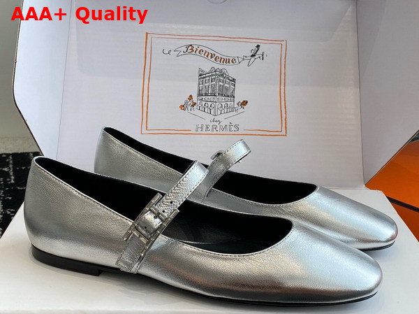 Hermes Jane Ballet Flat in Silver Goatskin Replica