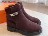 Hermes Jeff Ankle Boot in Bordeaux Suede Calfskin with Shearling Replica