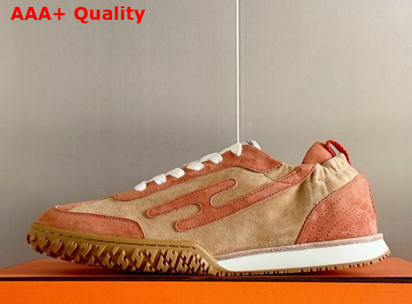 Hermes Jet Sneaker in Beige Natura Orange Nacarat Suede Goatskin Replica