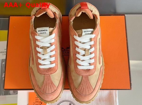 Hermes Jet Sneaker in Beige Natura Orange Nacarat Suede Goatskin Replica