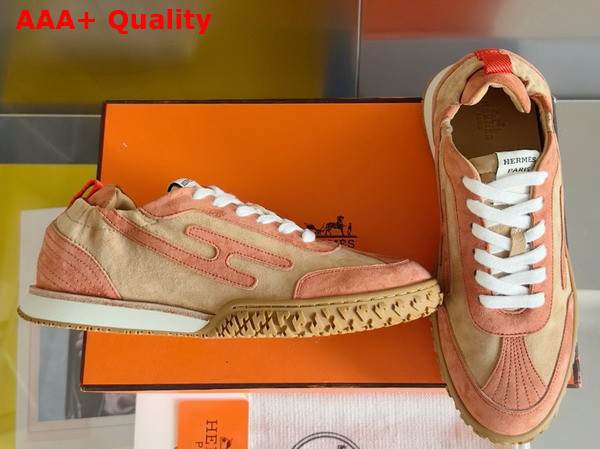 Hermes Jet Sneaker in Beige Natura Orange Nacarat Suede Goatskin Replica