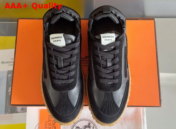 Hermes Jet Sneaker in Noir Nappa Leather and Suede Goatskin Replica