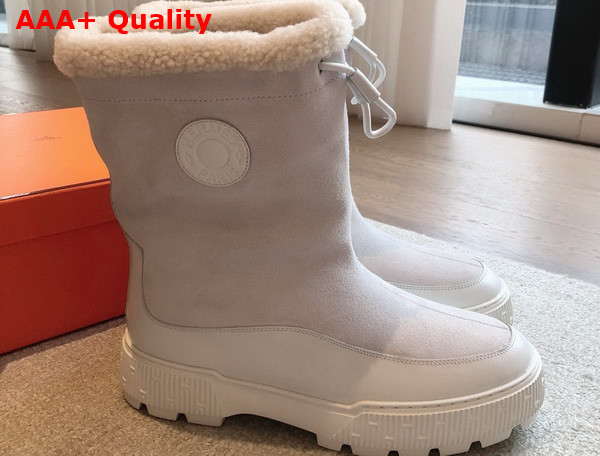 Hermes Journey Ankle Boot in Blanc Suede Calfskin and Calfskin with Shearling Lining Replica