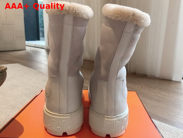 Hermes Journey Ankle Boot in Blanc Suede Calfskin and Calfskin with Shearling Lining Replica