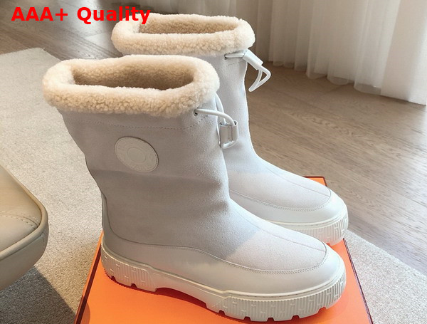 Hermes Journey Ankle Boot in Blanc Suede Calfskin and Calfskin with Shearling Lining Replica