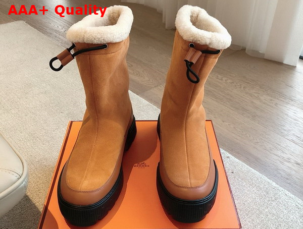 Hermes Journey Ankle Boot in Light Brown Suede Calfskin and Calfskin with Shearling Lining Replica