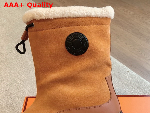 Hermes Journey Ankle Boot in Light Brown Suede Calfskin and Calfskin with Shearling Lining Replica