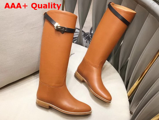 Hermes Jumping Boot Brown Box Calfskin with Kelly Strap Replica