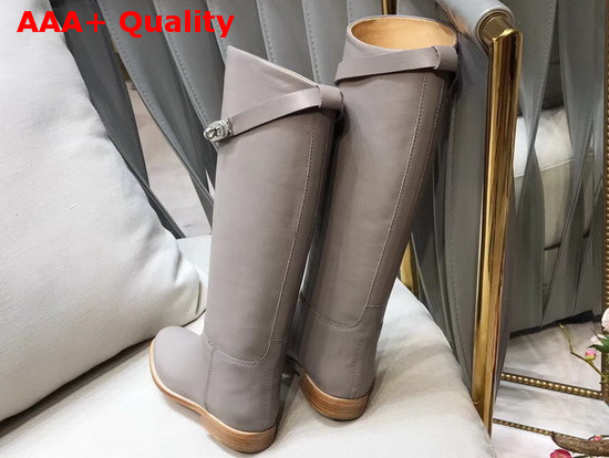 Hermes Jumping Boot in Grey Box Calfskin with Kelly Strap in Ruthenium Hardware Replica