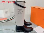 Hermes Jumping Boot in Natural Canvas and Black Calfskin Replica