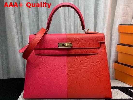 Hermes Kelly 25 Patchwork Epsom Leather Rose and Red Replica