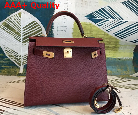 Hermes Kelly 25 in Bordeaux Epsom Calfskin Replica