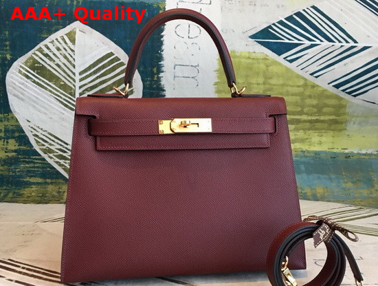 Hermes Kelly 25 in Bordeaux Epsom Calfskin Replica