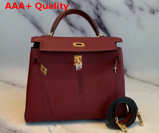 Hermes Kelly 25 in Bordeaux Togo Calfskin Replica