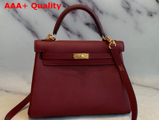 Hermes Kelly 25 in Bordeaux Togo Calfskin Replica