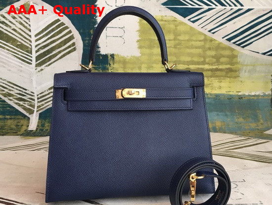 Hermes Kelly 25 in Navy Epsom Calfskin Replica