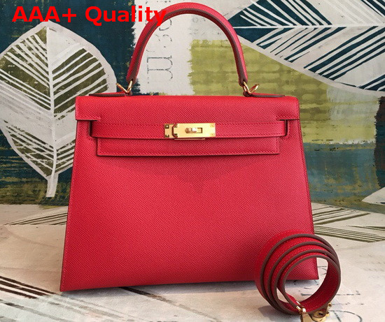 Hermes Kelly 25 in Red Epsom Calfskin Replica