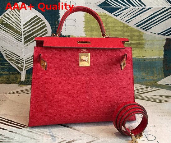 Hermes Kelly 25 in Red Epsom Calfskin Replica