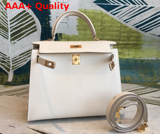 Hermes Kelly 25 in White Epsom Calfskin Replica