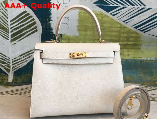 Hermes Kelly 25 in White Epsom Calfskin Replica