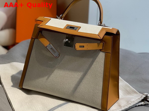 Hermes Kelly 28 in Natural Canvas and Tan Swift Calfskin Replica