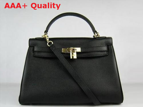 Hermes Kelly 32 Black Leather Gold Hardware Replica