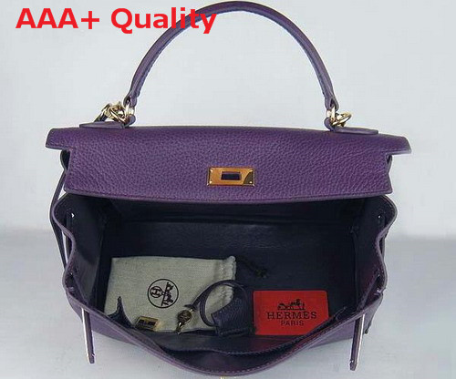 Hermes Fake Hermes Kelly 32 Purple Leather Gold Hardware Replica