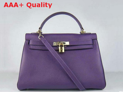 Hermes Fake Hermes Kelly 32 Purple Leather Gold Hardware Replica