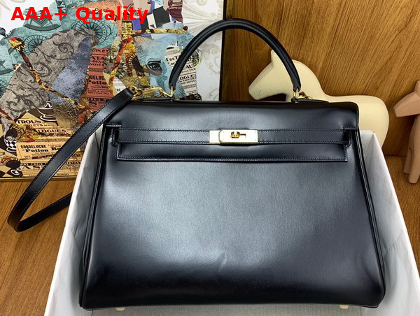 Hermes Kelly 35 Bag in Black Box Calfskin Replica