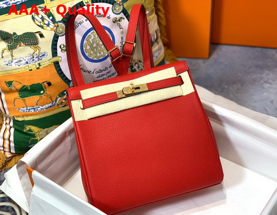 Hermes Kelly Ado Backpack in Red Togo Calfskin Leather Replica