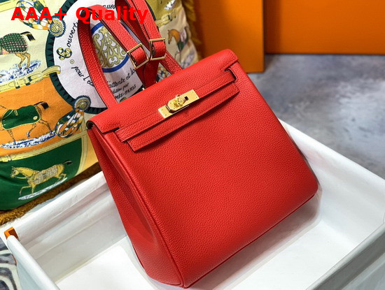 Hermes Kelly Ado Backpack in Red Togo Calfskin Leather Replica