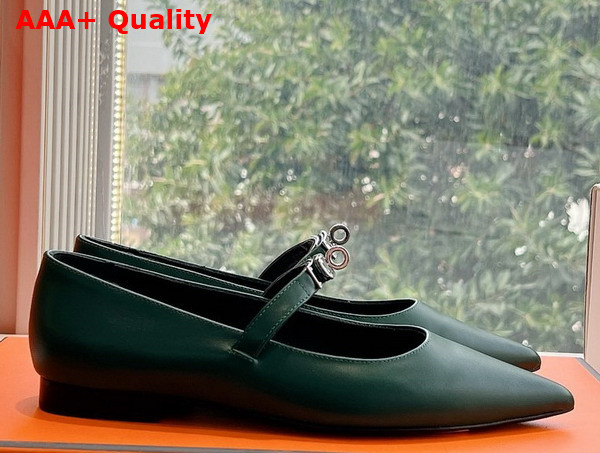 Hermes Kelly Ballet Flat in Green Calfskin Replica