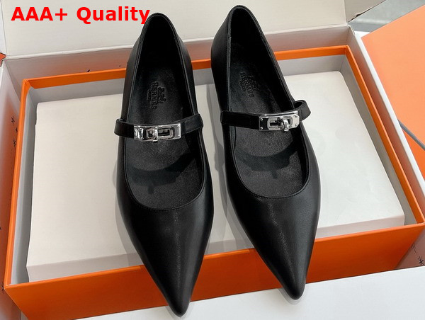 Hermes Kelly Ballet Flat in Noir Calfskin Replica