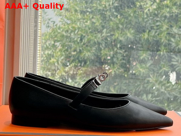 Hermes Kelly Ballet Flat in Noir Calfskin Replica