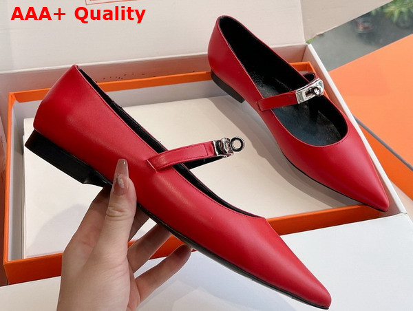 Hermes Kelly Ballet Flat in Red Calfskin Replica