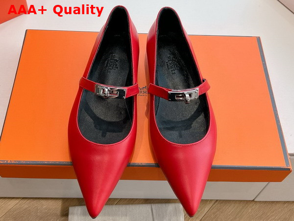 Hermes Kelly Ballet Flat in Red Calfskin Replica