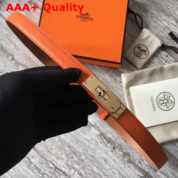 Hermes Kelly Belt in Orange Epsom Calfskin with Gold Plated Kelly Buckle Replica