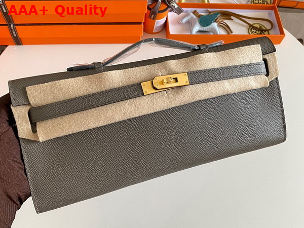 Hermes Kelly Cut Clutch in Asphalt Grey Epsom Calfskin Replica