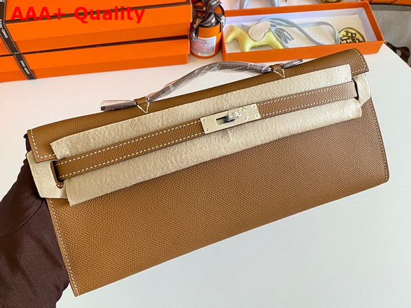 Hermes Kelly Cut Clutch in Gold Brown Epsom Calfskin Replica