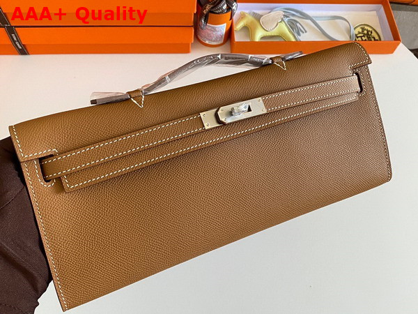 Hermes Kelly Cut Clutch in Gold Brown Epsom Calfskin Replica