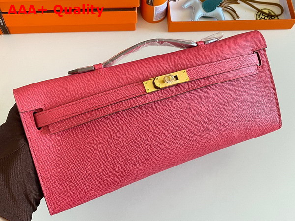 Hermes Kelly Cut Clutch in Rose Epsom Calfskin Replica