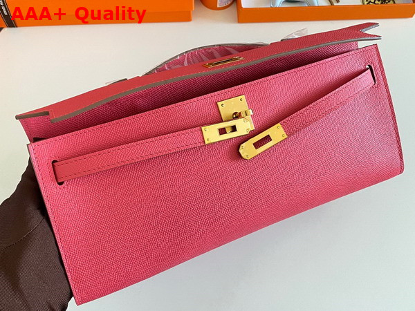 Hermes Kelly Cut Clutch in Rose Epsom Calfskin Replica