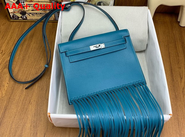 Hermes Kelly Danse Anate Shoulder Bag in Blue Evergrain Leather Replica