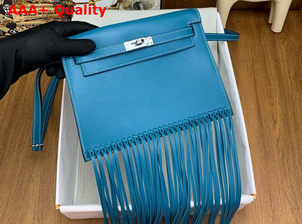 Hermes Kelly Danse Anate Shoulder Bag in Blue Evergrain Leather Replica