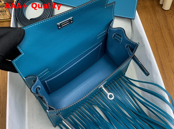 Hermes Kelly Danse Anate Shoulder Bag in Blue Evergrain Leather Replica