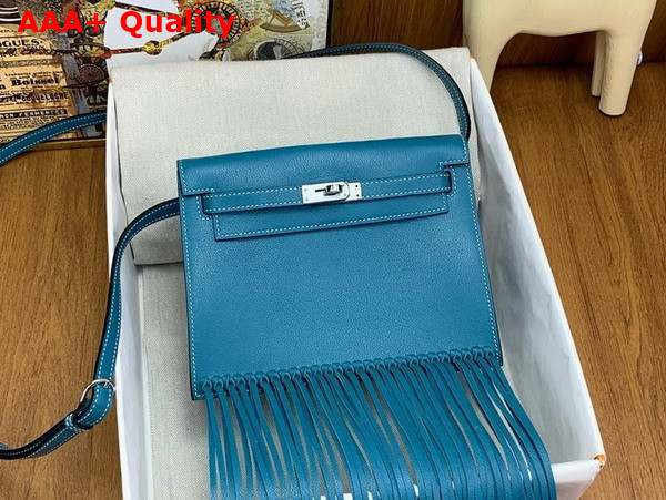 Hermes Kelly Danse Anate Shoulder Bag in Blue Evergrain Leather Replica