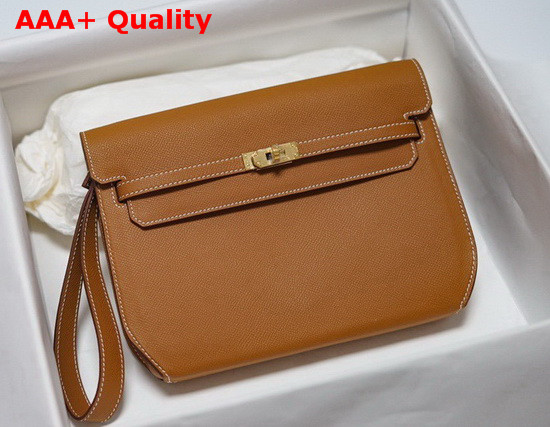 Hermes Kelly Depeches 25 Pouch Tan Epsom Calfskin Replica